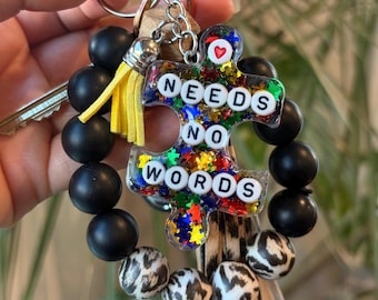 Autism Puzzle Piece Keychain - Love Needs No Words