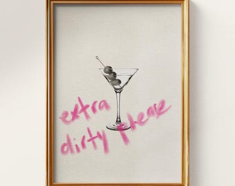 Extra Dirty Martini Cocktail Print, Retro Pink Wall Art Bar, Martini Poster, Digital Download