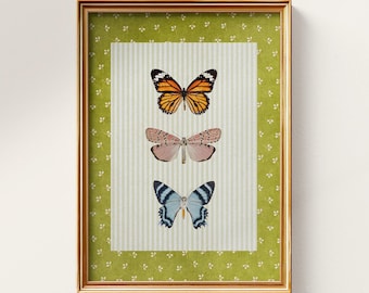 Whimsical Butterfly Digital Print, Moth Botanical Decor, Girly Wall Art