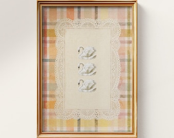 Printable Swan for Girly Apartment, Vintage Farmhouse Decor, Digital Download
