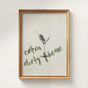 Extra Dirty Martini Print – Retro Olive Green Cocktail Wall Art (Digital Download)