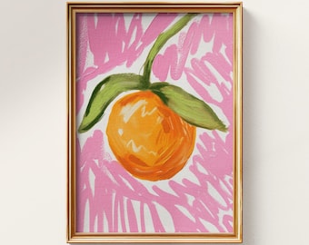 Orange Fruit Wall Art, Colorful Kitchen Digital Print, Girl Apartment Decor