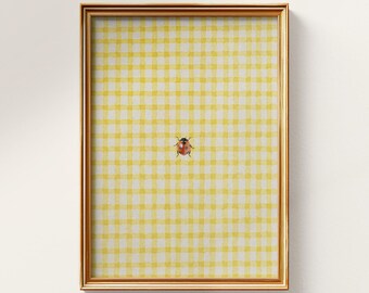 Girl Wall Decor, Yellow Ladybug Art, Wall Art Print, Digital Download