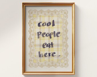 Hand-Lettered Kitchen Print, Plaid Art, People Eat Here (Digital Download)