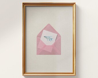 Pink Envelope Art Print, Eclectic Decor, Femenine Art, Digital Download