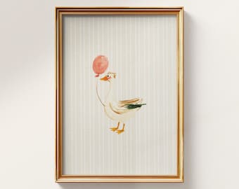 Duck with Balloon Digital Print , Wall Art for Baby Girl Nursery, Shower Gift