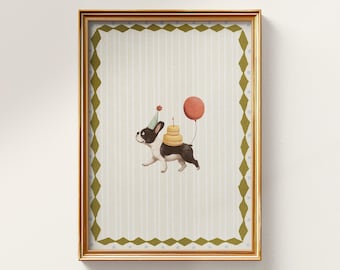 French Bulldog Birthday Party Wall Art, Dog Print for Nursery Decor, Kids Room Art