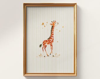 Giraffe Wall Art, Watercolor Nursery Print, Digital Download