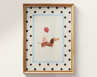 Dachshund Art Print, Printable Polka Dot Art, Mom Dog Gift, Digital Download