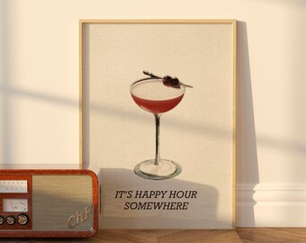 Minimalist Bar Cart Print: Happy Hour Cocktail Art (Digital Download)