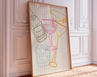 Colorful Cocktail Printable Art, Wall Art for Home Bar Decor, Digital Download