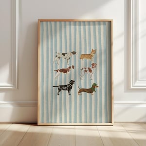 Art mural chien, chien point de croix, impression chien mignon rayé, art vintage, cadeau pour les amateurs d'animaux de compagnie, téléchargement numérique