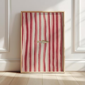 Pink Striped Fish Print – Minimalist Watercolor Coastal Wall Art, Digital Download