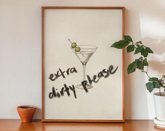 Cocktail Print Art, Martini with Olives, Bar Cart Wall Art, Digital Download