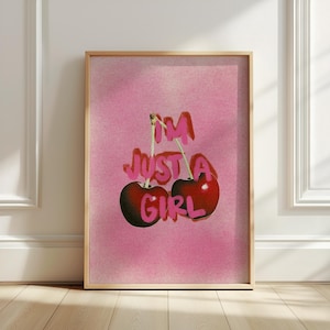 Impresión digital "Soy solo una chica", arte de pared para dormitorio, póster de cereza, póster rosa, impresión divertida, decoración de dormitorios, decoración del hogar