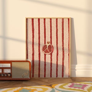 Pomegranate Stripes Art Print: Fun Kitchen Wall Decor (Digital Download)
