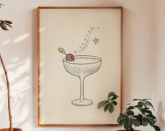 Disco Ball Wall Art, Martini Cocktail, Colorful Poster, Bar Decor, Digital Download