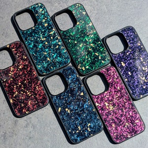 Forged Colorful Carbon Fiber Phone Case with Gold Flake | Handmade Real Carbon Fiber | iPhone 16, 16 Pro, 16 Pro Max, 15, 14, 13, 12