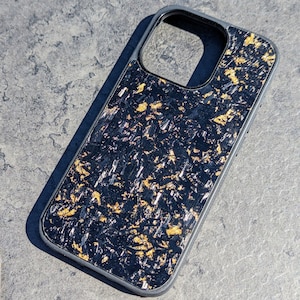 Forged Carbon Fiber Phone Case with Gold Flake | Handmade Real Carbon Fiber | iPhone 15, 15 Pro, 15 Pro Max, 14 Pro, 14 Pro Max, 13