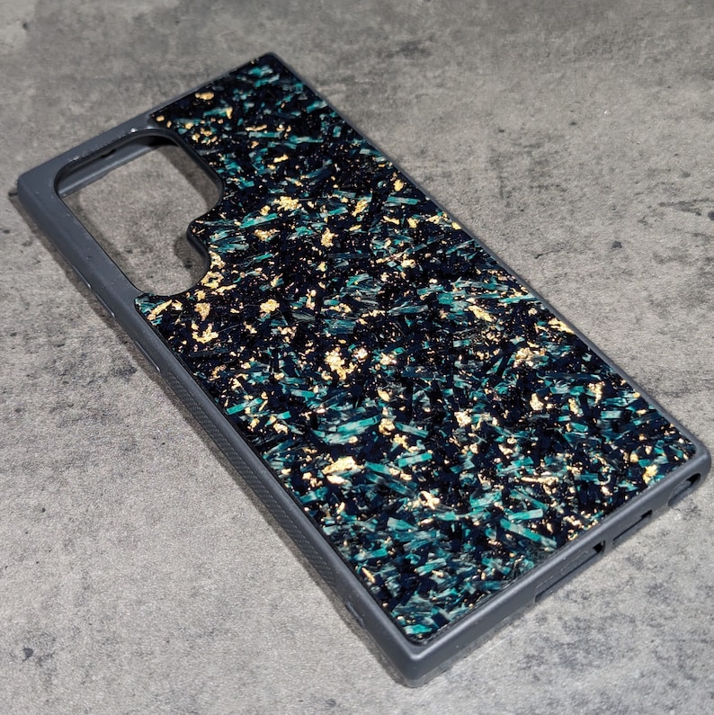 Green Forged Carbon Fiber Phone Case With Gold Flake Handmade Real ...