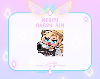 Cute Animated OverWatch Mercy Angry Aim Love  Emote for Twitch, Youtube and Discord