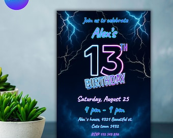 13th Boy Birthday Invitation, Thirteen Birthday Invite, Official Teenager 13th Invitation, Teen Boy 13 Party Invite, Editable Canva Template