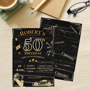 Digital 50th Birthday Invitation For Men, 50th Invite Template, Fifty Party Invite For Him, Fiftieth Men&#39;s Evite, Editable in Canva
