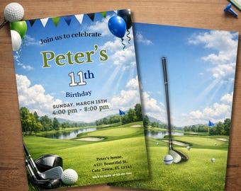 Golf birthday invitations, Kids party invite, Par-tee birthday invitation, Digital theme, Canva template