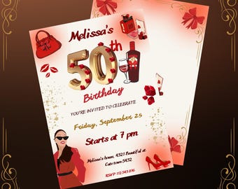 Glam 50th Birthday Invitation Template for women: The Big Five Oh, Editable Canva Invite