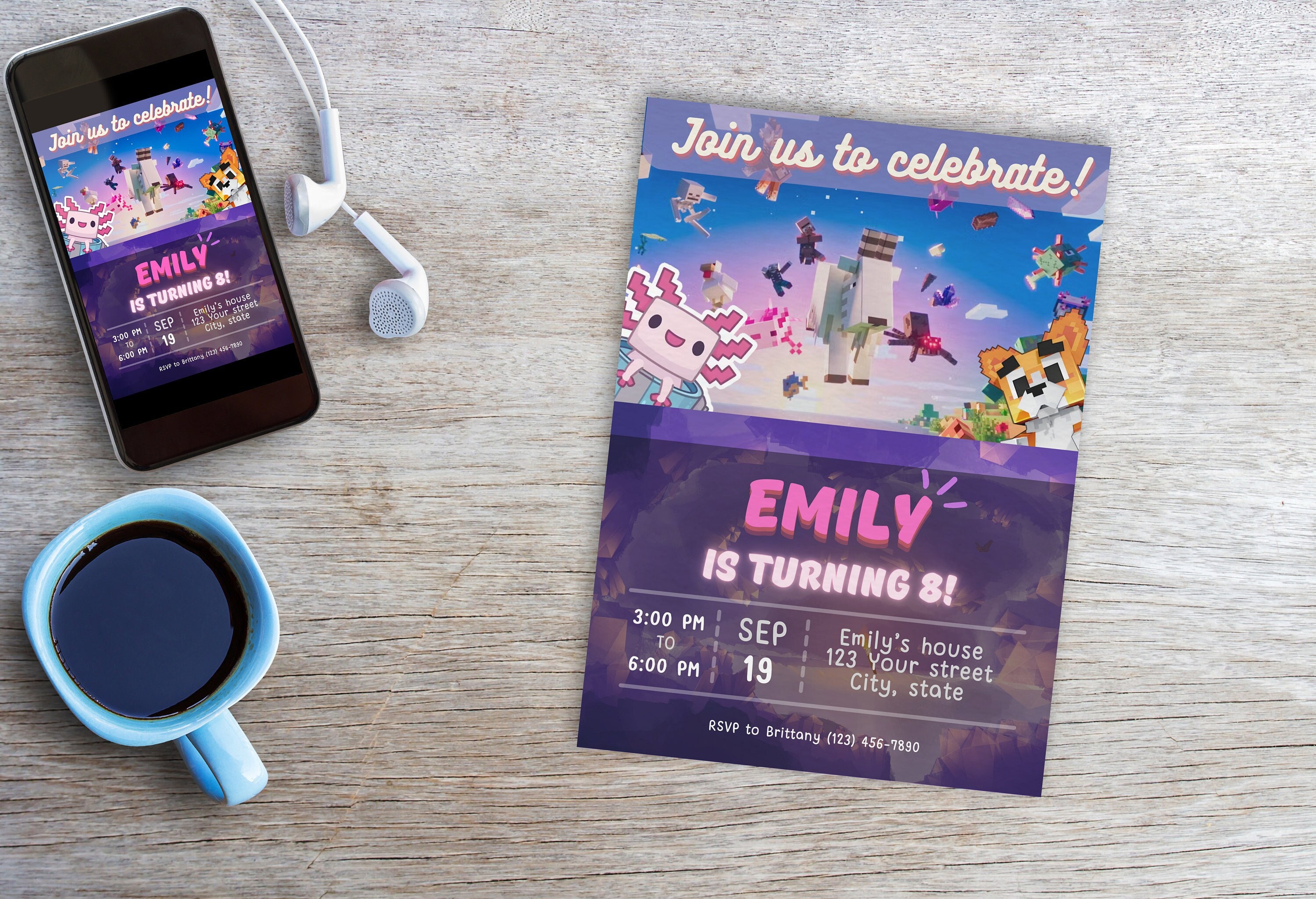 Blocky Minecraft Party Invite