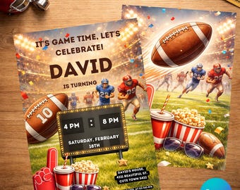 Football Birthday Invitation Editable Template, Game Day Theme, Football Party Invite, Digital Canva card