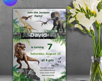 Dinosaur Birthday Invitation Editable Canva Template, Jurassic birthday invite, Dino Boy Birthday party, TRex party invite, Dinosaurbirthday