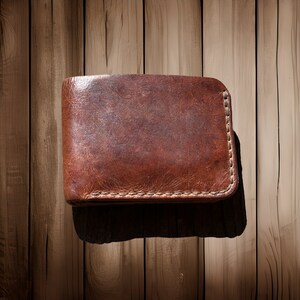 Cartera plegable de cuero cosida a mano