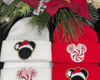 Mickey Mouse and Minnie Mouse Christmas Disney Beanie Hats.