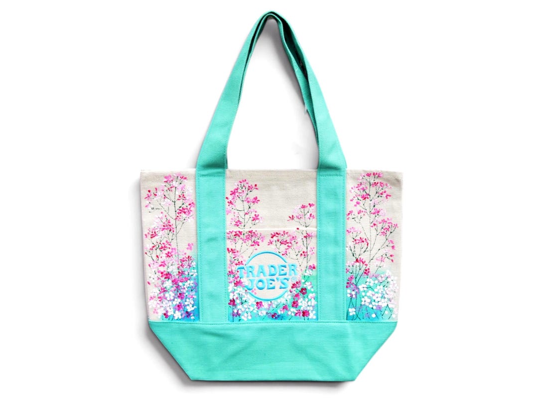 Hand Painted Trader Joe's Mini Tote Bag – Pink Wildflower Tote