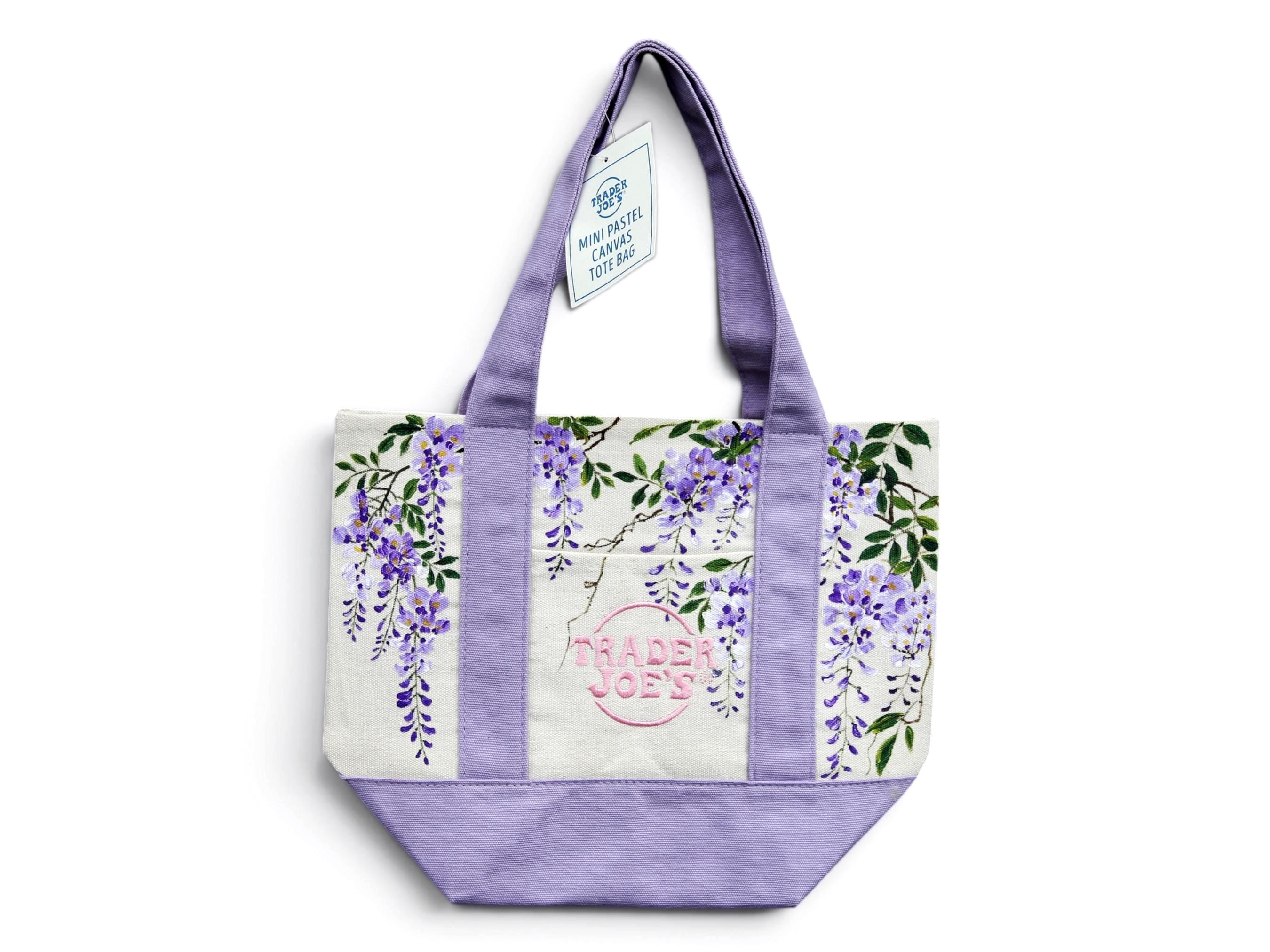 Hand Painted Trader Joe's Mini Tote Bag – Lavender Wisteria Floral
