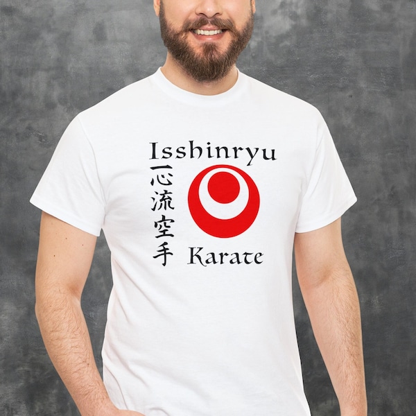 Isshinryu karate shirt with Okinawan flag, one heart way kanji, and Isshinryu Karate, Isshinryu Karate t-shirt
