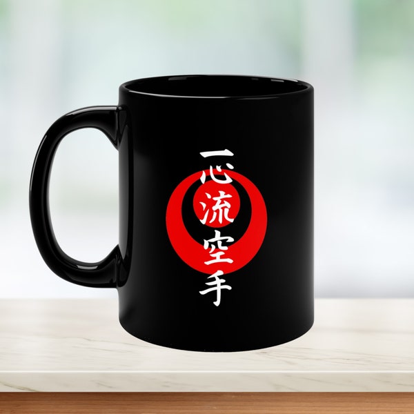 Isshinryu Karate Kanji Mug with Okinawa flag, Isshinryu karate gift ideas
