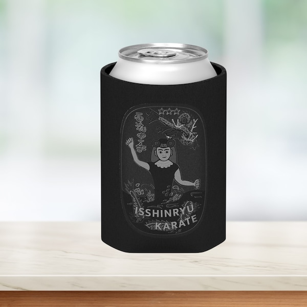 Black and white Isshinryu Karate, Mizugami, Megami, Mizu gami Can Cooler, Isshinryu Karate gift