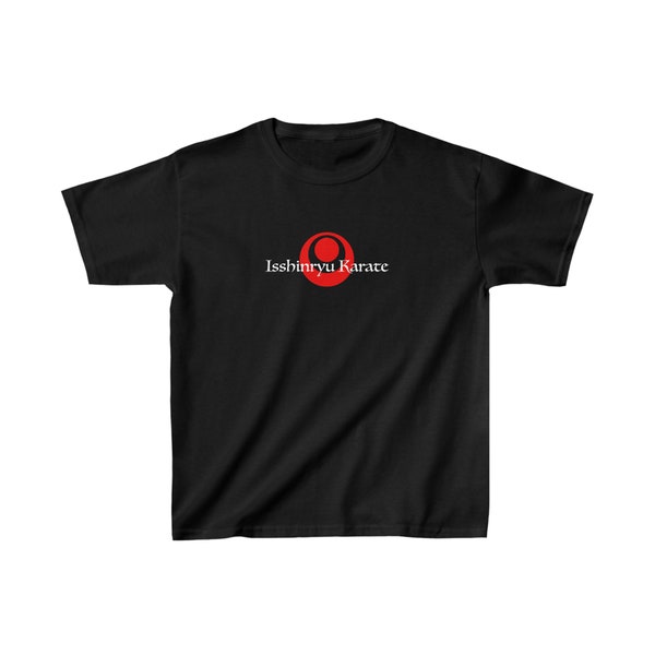 Children's Isshinryu karate crew neck t-shirt with Isshinryu karate and Okinawa flag design. Great gift idea for Isshin-ryu kids.