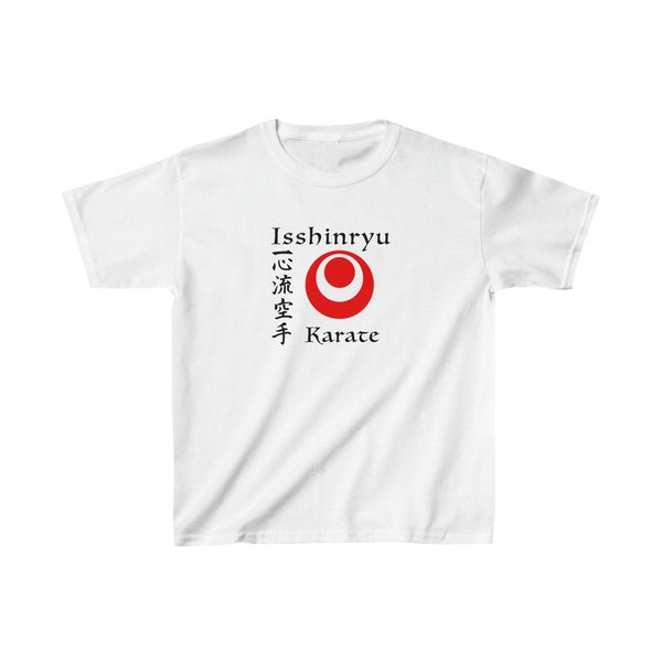 Children's Isshinryu karate t-shirt with Okinawan flag and Isshinryu kanji design. This shirt would make a great gift for the Isshinryu kid.