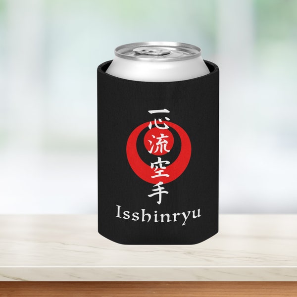 Isshinryu Karate can cooler, Isshinryu gift, Isshinryu Kanji, Okinawa flag, Isshinryu beer cozy