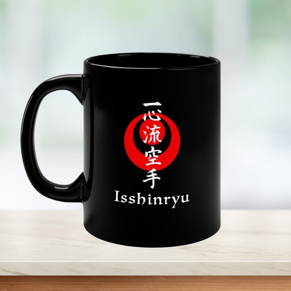 Isshinryu Karate coffee mug, Isshinryu gift, Isshinryu Kanji, Okinawa flag