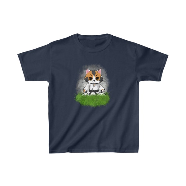 Children's karate shirt with adorable fiesty karate cat design. This shirt would make a great gift for the karate or Taekwondo kid.