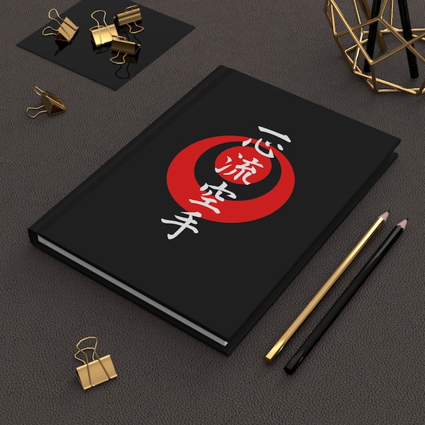 Isshinryu Karate Journal with Isshinryu Kanji and Okinawa flag on a black background, Isshinryu karate gift