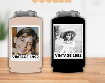 Personalized Photo Can Cooler: Vintage 1992 Birthday Gift