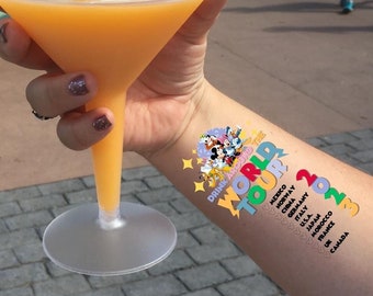 Epcot Drinking Around the World Temporary Tattoo, Disney Trip