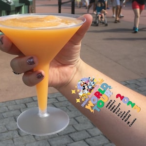 Drinking around World Tattoo, Epcot World Showcase, Disney temporäres Tattoo, Checkliste zum Trinken, Drink around World Tour, Essen & Wein