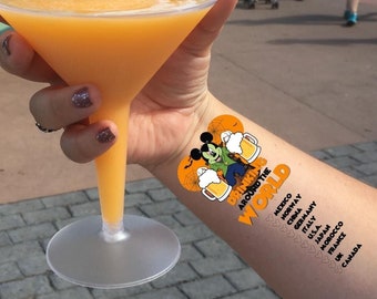 Drinking Around The World Tattoo: Epcot Checklist Temporary Tattoo