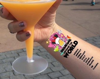 Epcot Drinking Around The World Temporary Tattoo: Checklist Tour